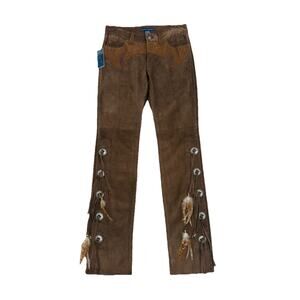 Vintage Ralph Lauren Suede Leather Fringe Pants Western Concho Lace Up Boho NWT